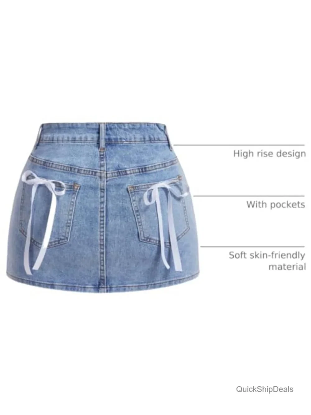 High Waist Denim Bodycon Mini Skirt with Bowknot and Pockets Y2K Style
